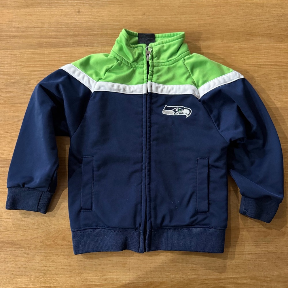 NFL Team Apparel Seattle Seahawks Kids Track Jacket Navy Blue Lime Green 3T